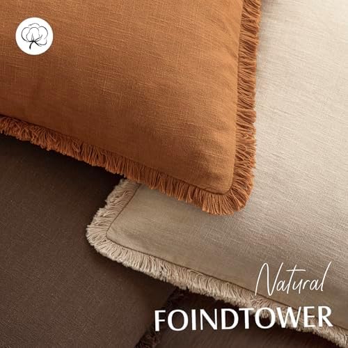 Foindtower Decorative Linen Fringe Lumbar Throw Pillow Covers 12×20 Orange - Image 4