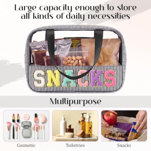 Sanwuta Seersucker Snacks Bag Chenille Letter Clear Makeup Bag - Image 3