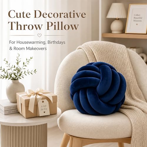 Petrella Navy Blue Knot Pillow Ball, 11 Inch Round Accent Decorative Pillow - Image 4