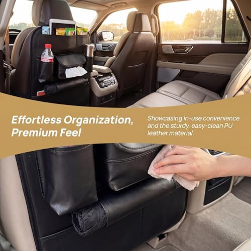 2 Pack PU Leather Premium Car SeatBack Organizer Travel Accessories Kick mats - Image 5