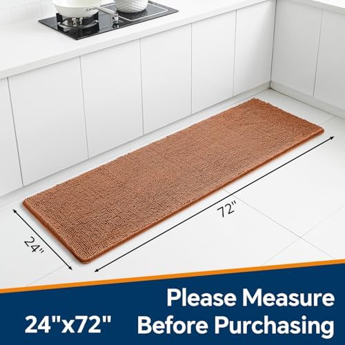Chenille Bathroom Runner Rug 24"x72" Burnt Orange, Plush Bath Mat - Image 2