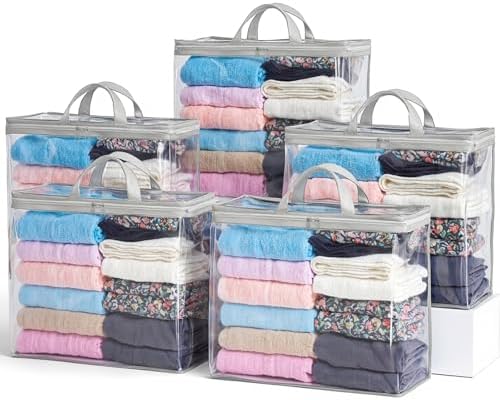5 Pack Clear Storage Bags for Clothes, 22L Blanket Storage Bags, Under Bed by Hopack