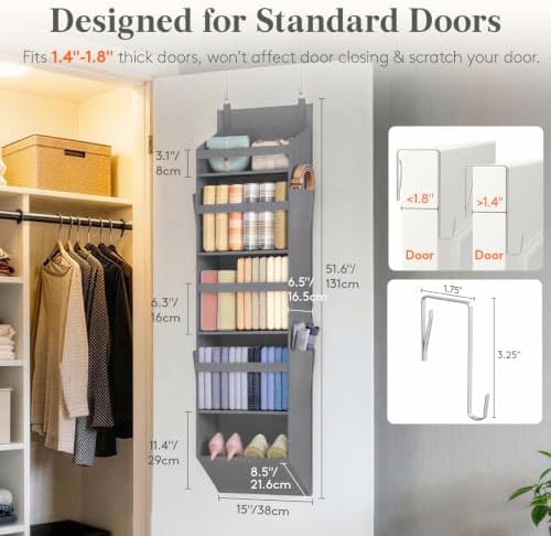 Lifewit 1 Pack Over the Door Organizer 5 Section Hanging Storage, Dark Gray - Image 2