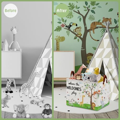Jungle Safari Nursery Decor Basket -Elephant Giraffe Baby Boy Laundry Basket - Image 2