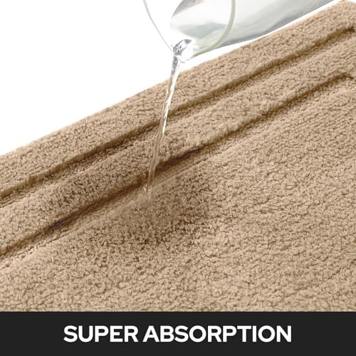 HOMEIDEAS Bathroom Rugs Sets 2 Piece, Soft Non Slip Bath Mat Khaki - Image 5
