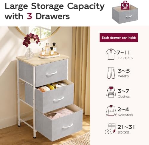 WLIVE Small Dresser Nightstand for Bedroom, 3 Drawers, Light Grey - Image 6