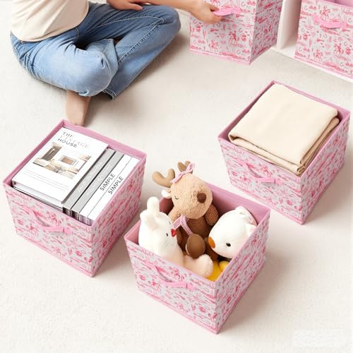6 Pcs Pink Western Cube Storage Bins 12.5 Inch Cowgirl Storage Basket - Image 6
