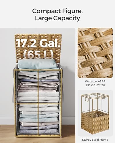 SONGMICS Laundry Hamper with Lid, 17.2 Gallon Synthetic Rattan Clothes Laundry - Image 5