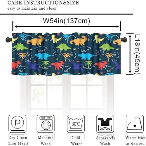 Boys Dinosaur Valance Curtains, Cartoon Dino Blackout Kids Window Treatments - Image 3