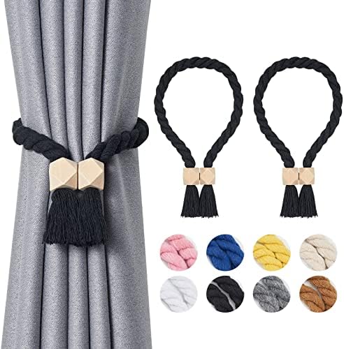 NICEEC 2 Pack Wooden Polyhedron Magnetic Curtain Tiebacks Boho Home Decor Drape by NICEEC