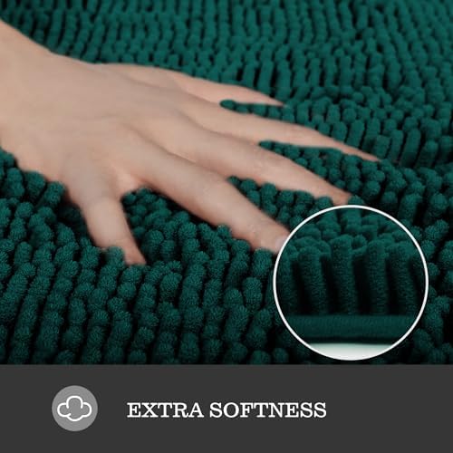 Yeaban Chenille Dark Teal Bathroom Rug 26"x44", Non-Slip Rubber Backing - Image 3