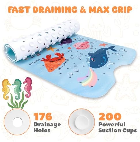 Baby Bath Mat for Kids Toddler 40" x 16" Soft PVC Kids Bathtub Mat - Image 3