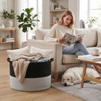 115L Large Blanket Basket, Woven Laundry Basket-Black&Light Grey - Image 4
