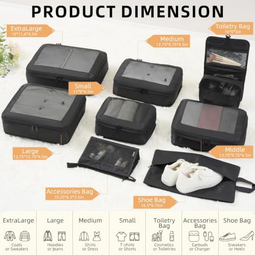 BAGAIL 4 Set/6 Set/8 Set Compression Packing Cubes Travel Accessories - Image 2