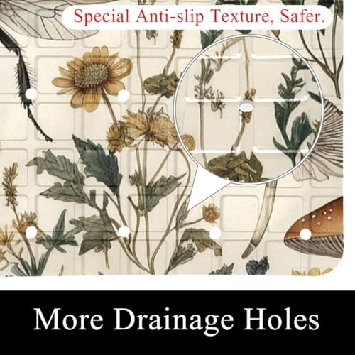 Shower Mat Non Slip, Bee Mushroom Floral Anti Slip Bath Mat - Image 2