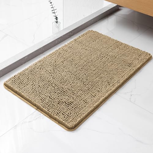 Chenille Bathroom Rug 20"x32" Beige, Non-Slip Plush Bath Mat by Kildoss