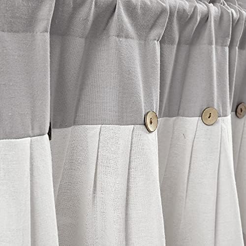 Lush Decor Linen Button Farmhouse Valance Curtians 84"W x 18"L Gray & Off White - Image 3