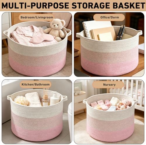 115L Extra Large Blanket Basket, Woven Laundry Basket-Mixed Pink - Image 6