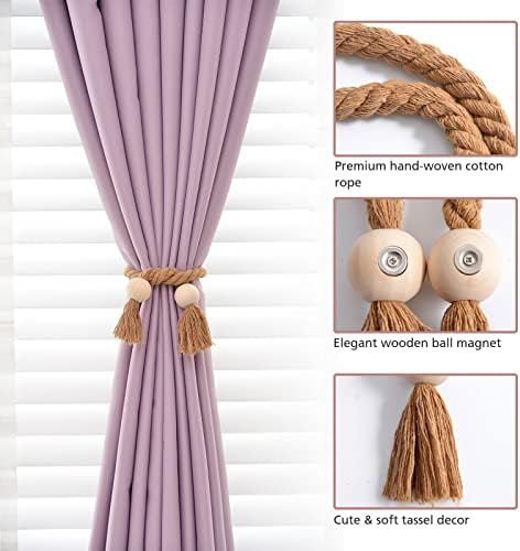 NICEEC 2 Pack Wooden Ball Magnetic Curtain Tiebacks Boho Home Decor Drape Tie - Image 3