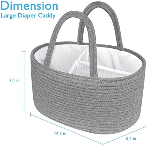 ABenkle Diaper Caddy Organizer, Rustic Boho Cotton Rope Nursery Baby Basket - Image 5