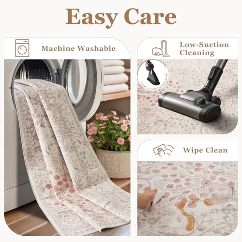 Floral Animal Rugs for Living Room 8x10, Low Pile Thin Washable Area Rug for - Image 5