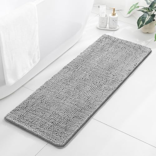 Chenille Bathroom Runner Rug 17"x47" Gray, Plush Bath Mat by Kildoss