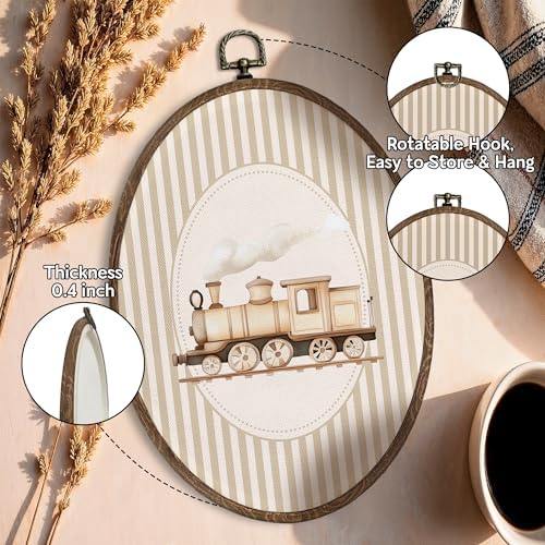 FLAWAFLOMA Vintage Train Nursery Oval Wall Art Decor, Kids Room Canvas Wall Art - Image 4
