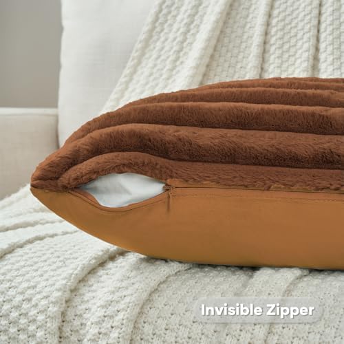 FUTEI Pack of 2 Faux Fur Throw Pillow Covers 18x18 Inch - Image 3