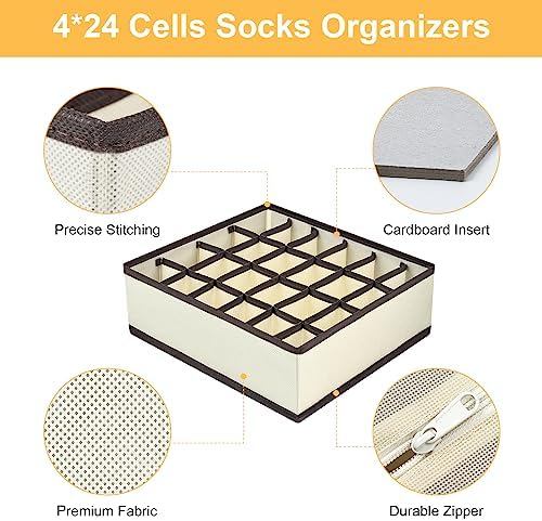 joyoldelf Sock Drawer Organizer Divider Underwear Organizer 24-cell Fabric - Image 3
