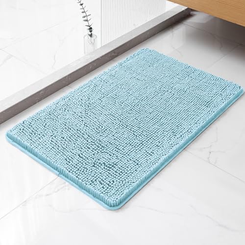 Chenille Bathroom Rug 20"x32" Baby Blue, Non-Slip Plush Bath Mat by Kildoss