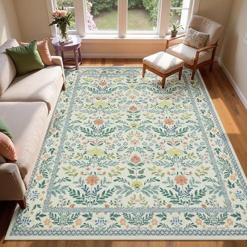 Joydeco Boho Floral 5x7 Rug for Living Room, Non Slip Indoor Carpet for Bedroom by JOYDECO