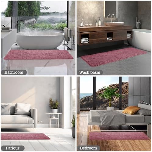 Yeaban Chenille Dusty Rose Bathroom Runner Rug 17"x47" - Image 6