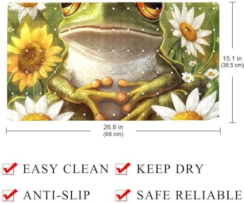 Shower Mat Non Slip 26.8 x 15.1 Inches, Frog Daisies Bathtub Mat Shower Stall - Image 4