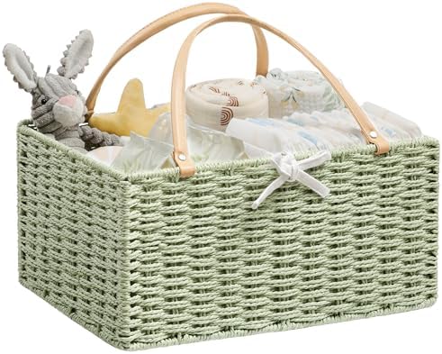 Angelhood Large Baby Diaper Caddy Organizer, Paper Rope Storage Baskets by Angelhood