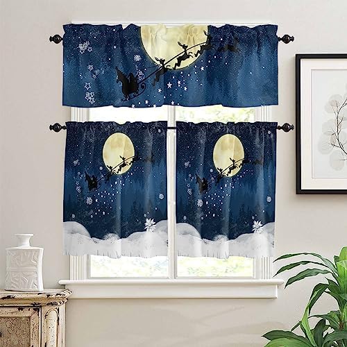Christmas Kitchen Curtains and Valances Set, Santa Claus Reindeer Window - Image 2