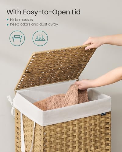 SONGMICS Laundry Hamper with Lid, 29 Gal Synthetic Rattan - Image 3