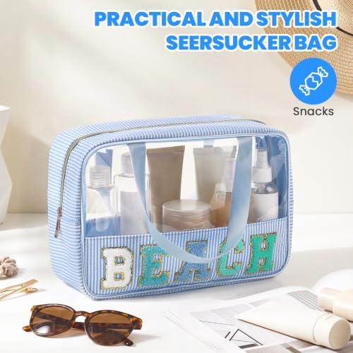 Sanwuta Seersucker Beach Bag Chenille Letter Clear Makeup Bag - Image 4