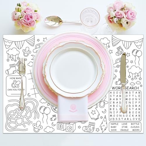 WEBEEDY DIY Coloring Placemats 15.7x11 Inch, Shower Themed Coloring Activity - Image 3