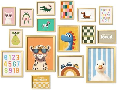 16 PCS Framed Kids Wall Art Decor, Baby Girl & Boy Nursery Decor, Toddler Room by Unknown