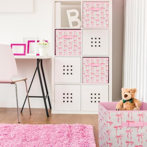 6 Pcs Pink Bow Cube Storage Bins 12.5 Inch Pink Storage Basket - Image 4