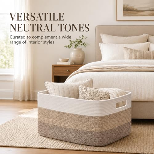 OIAHOMY Blanket Basket Laundry Basket Dog Toy Basket 75L Gradient Brown - Image 6