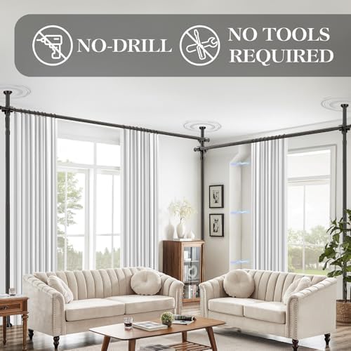 Room Divider Curtain Set-No Drilling Curtain Rod Set, Privacy Curtains - Image 4