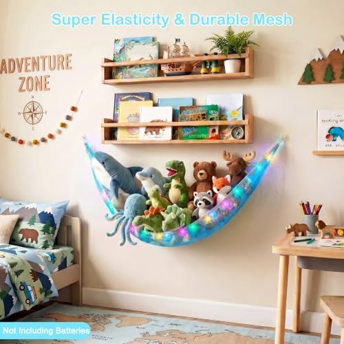 Stuffed Animals Hammock with LED Light Toy Net Room Decor Corner Storage - Image 4