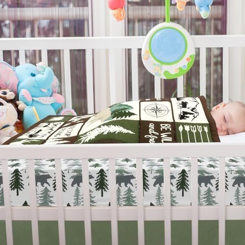 Hahafelt 3 Piece Patchwork Woodland Bear Elk Crib Bedding Set - Image 5