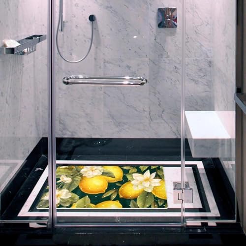 Bathtub Mat Non Slip 26.8x15.1In, Lemon Flower Bath Mat - Image 6