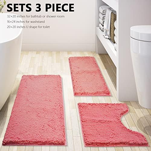 Bathroom Rugs Chenille 3-Piece Extra Soft and Absorbent Shag Bathroom Rugs - Image 3