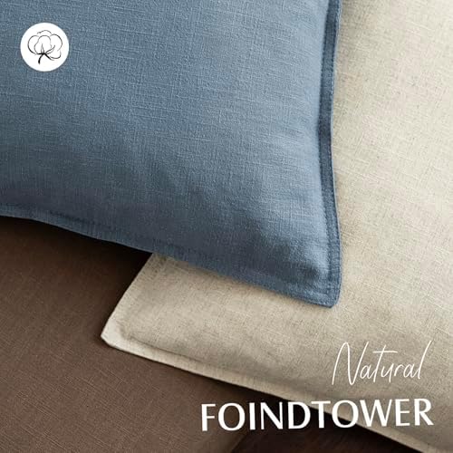 Foindtower Linen Solid Decorative Throw Pillow Covers 26x26 Inch Misty Blue - Image 4