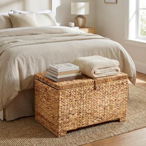 Wonderjune 30 x 18.5 x 18.1 Inch Water Hyacinth Wicker Storage Trunk - Image 4