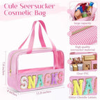 Sanwuta 6 Pcs Seersucker Snacks Bag Chenille Letter Clear Makeup Bag - Image 2