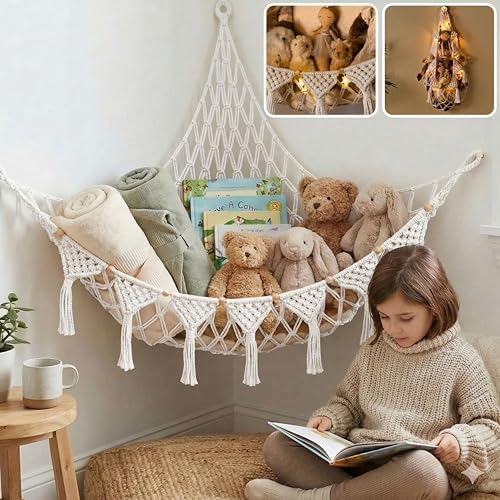 TIDYTEDS XL Stuffed Animal Hammock – Handcrafted Corner Net, 4mm Double Macrame by TIDYTEDS